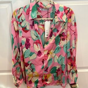 NWT FLORAL SATIN EFFECT BLOUSE ZARA SMALL